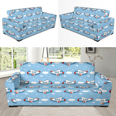 Airplane Cartoon Pattern Print Design 07 Sofa Slipcover