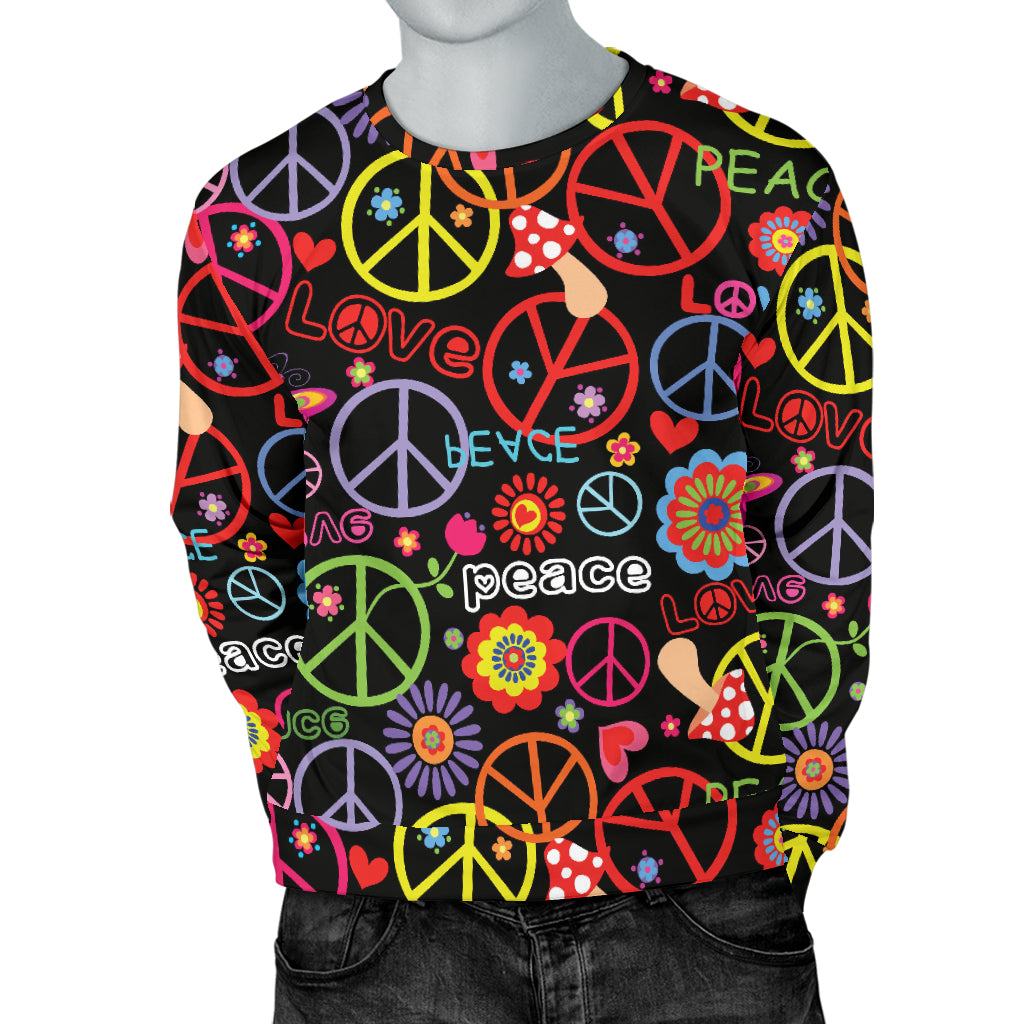 Peace Sign Colorful Design Print Men Long Sleeve Sweatshirt