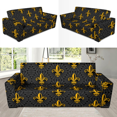 Fleur De Lis Gold Pattern Print Design 01 Sofa Slipcover