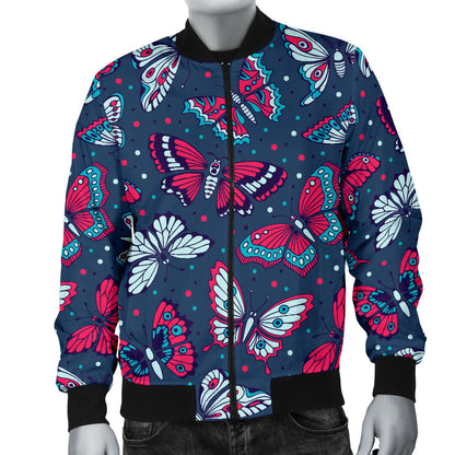 Butterfly Red Deep Blue Print Pattern Men Bomber Jacket