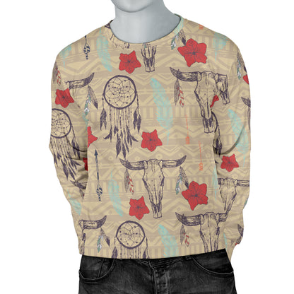 Native Buffalo Head Themed Design Print Men Long Sleeve Sweatshirt