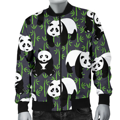 Panda Bear Bamboo Themed Print Men Bomber Jacket