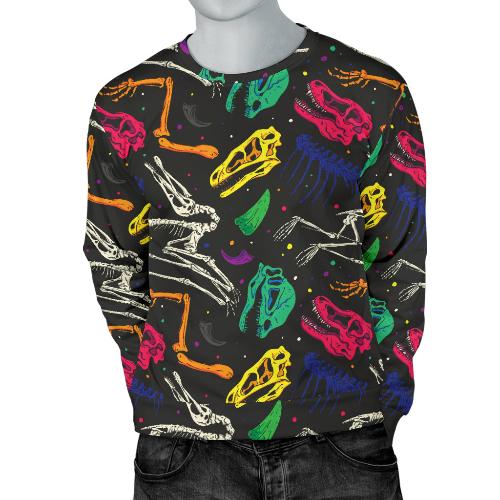 Dinosaur Skull Color Print Pattern Men Long Sleeve Sweatshirt