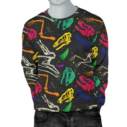 Dinosaur Skull Color Print Pattern Men Long Sleeve Sweatshirt