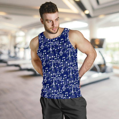 Music Note Blue Themed Print Men Tank Top