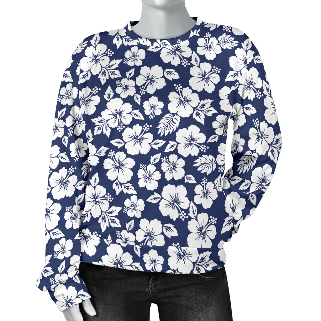 Hibiscus Blue Hawaiian Flower Style Women Long Sleeve Sweatshirt