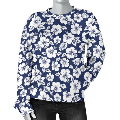 Hibiscus Blue Hawaiian Flower Style Women Long Sleeve Sweatshirt