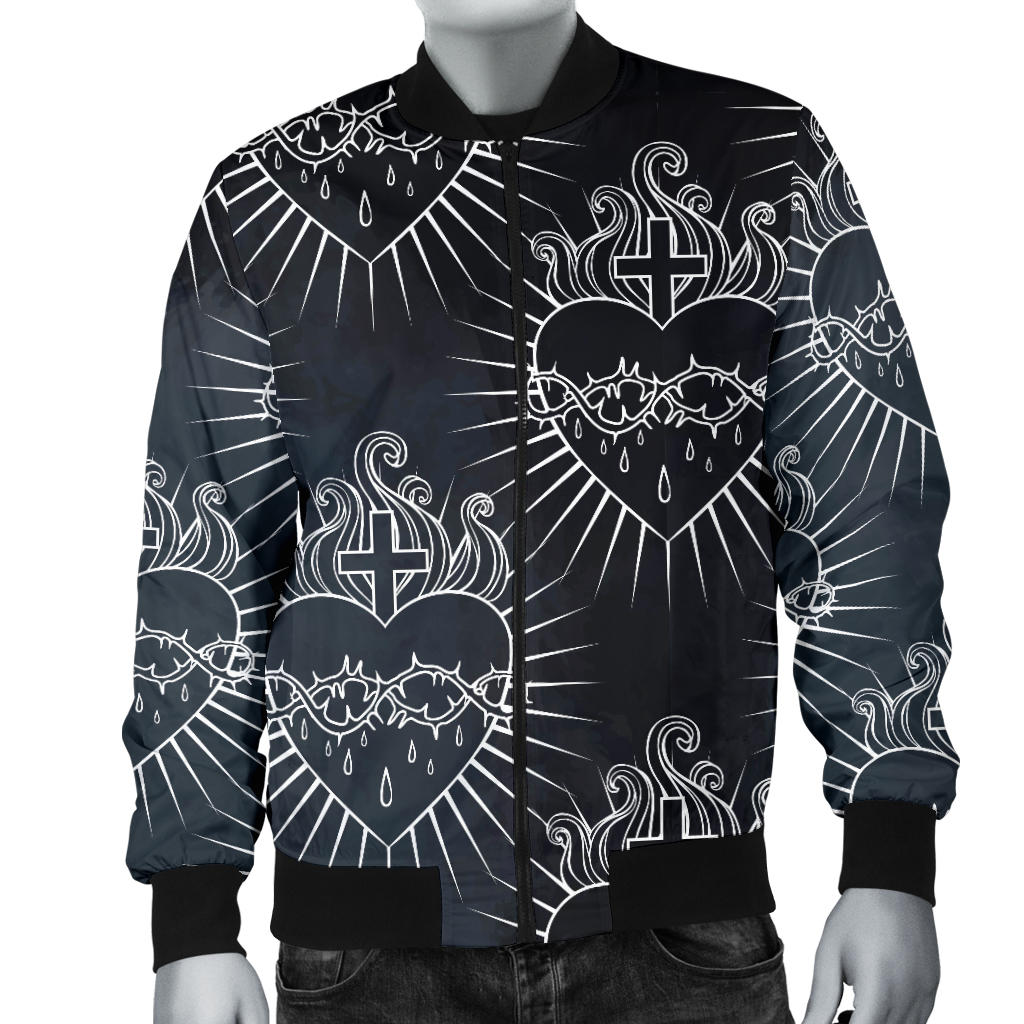 Christian Heart Tattoo Style Men Bomber Jacket