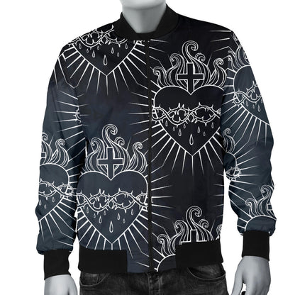 Christian Heart Tattoo Style Men Bomber Jacket