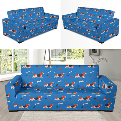 Basset Hound Pattern Print Design 02 Sofa Slipcover