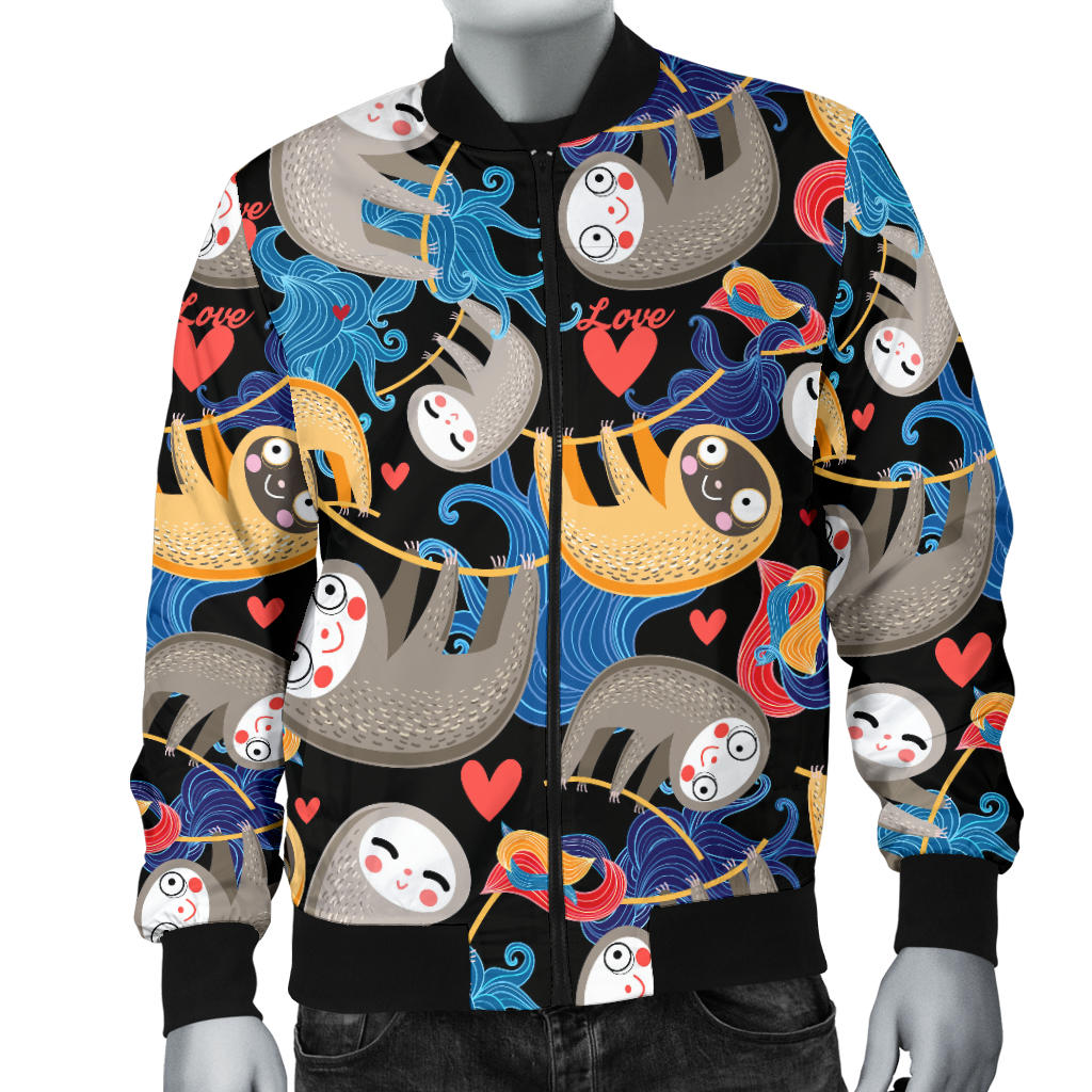 Sloth Cartoon Design Themed Print Men Bomber Jacket