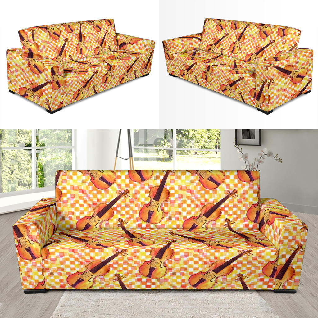 Violin Pattern Print Design 03 Sofa Slipcover