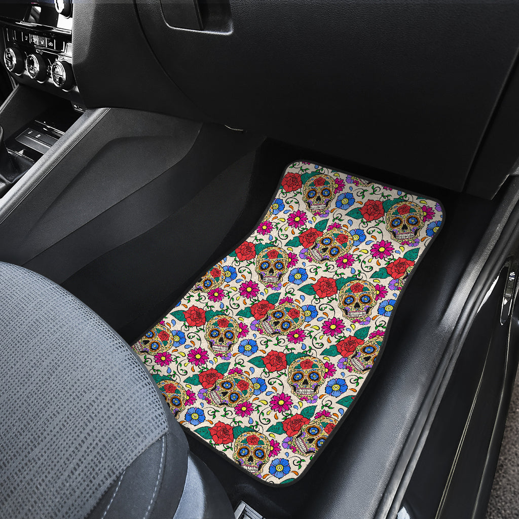 Sugar Skull Colorful Themed Print Car Floor Mats Front Back
