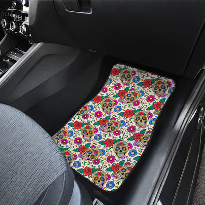 Sugar Skull Colorful Themed Print Car Floor Mats Front Back