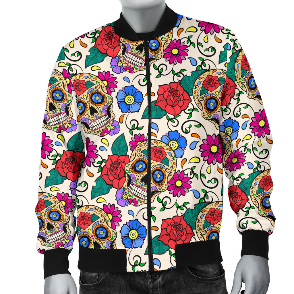 Sugar Skull Colorful Themed Print Men Bomber Jacket