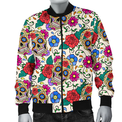 Sugar Skull Colorful Themed Print Men Bomber Jacket
