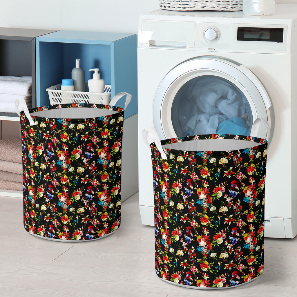 Skull Roses Flower Design Themed Print Laundry Basket