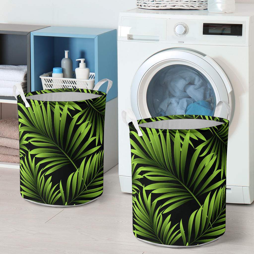 Green Neon Tropical Palm Leaves Laundry Basket