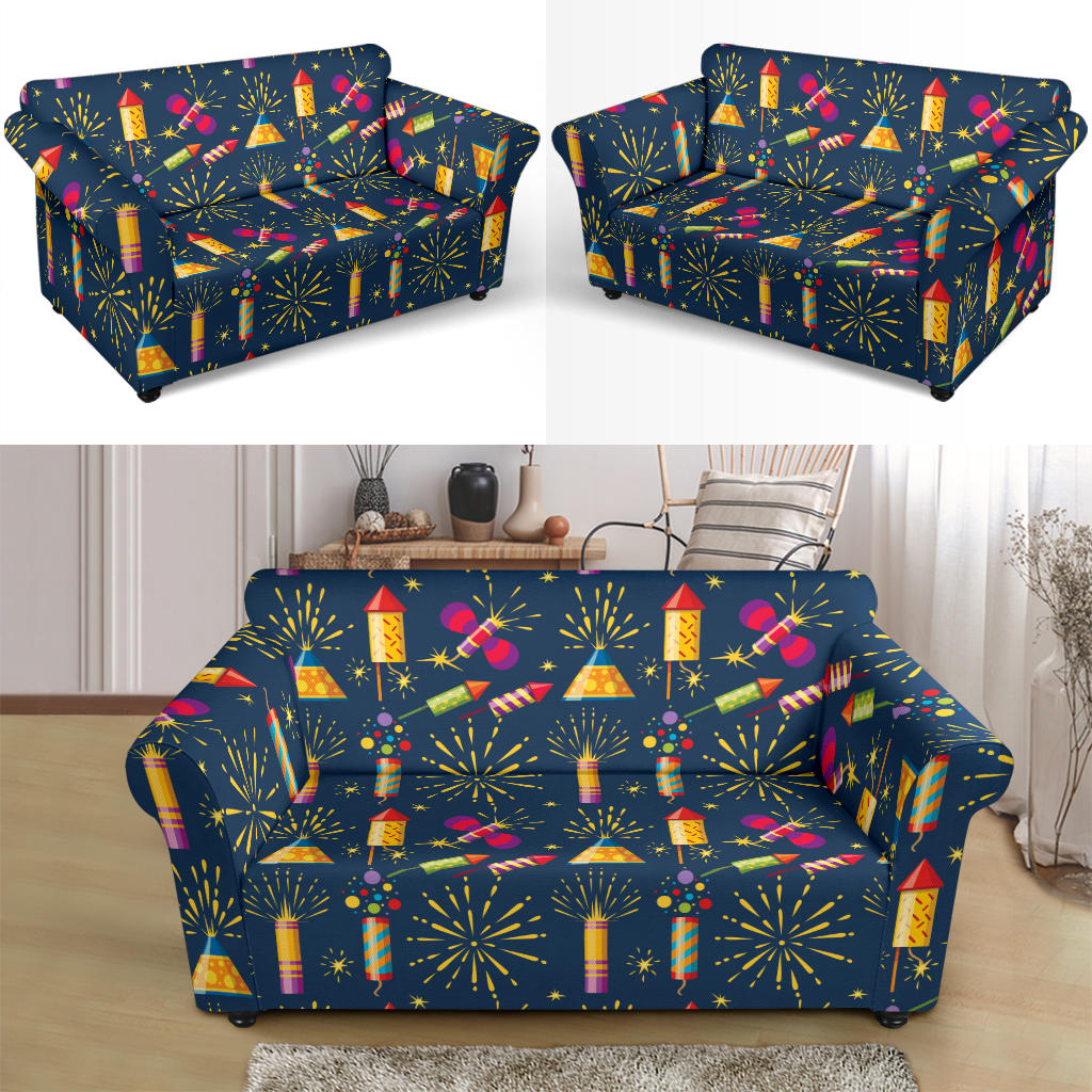 Firework Sparkling Rockets Print Design LKS306 Loveseat Couch Slipcover
