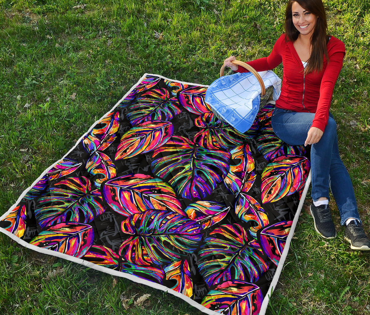 Neon Color Tropical Palm Leaves Quilt Bedspread