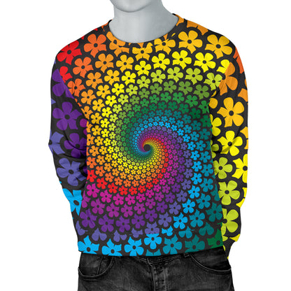 Flower Power Rainbow Spiral Print Men Long Sleeve Sweatshirt