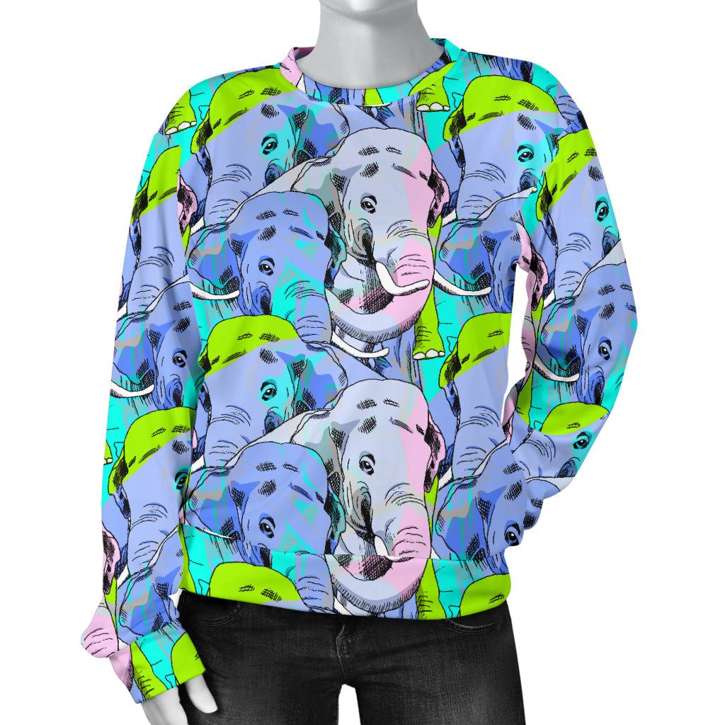 Elephant Art color Print Pattern Women Long Sleeve Sweatshirt