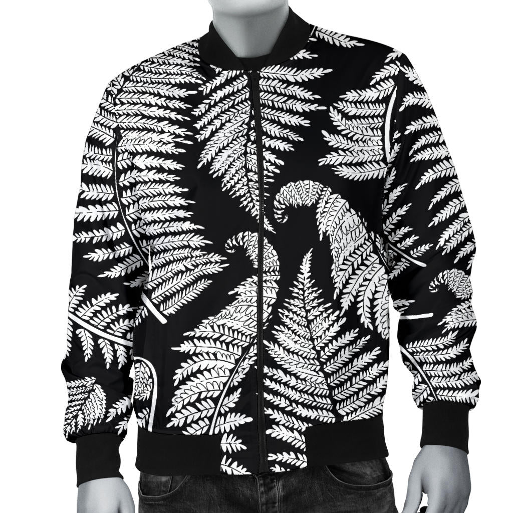 Fern Leave Black White Print Pattern Men Bomber Jacket