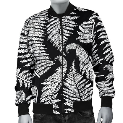 Fern Leave Black White Print Pattern Men Bomber Jacket