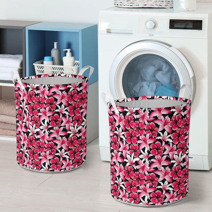 Flower Hawaiian Pink Red Hibiscus Print Laundry Basket