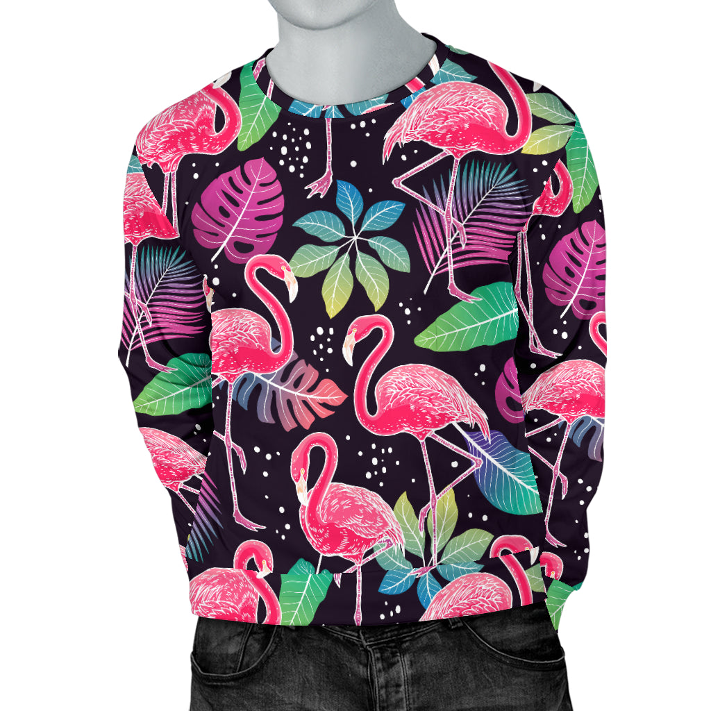 Flamingo Tropical leaves Neon Print Men Long Sleeve Sweatshirt