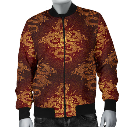 Chinese Dragons Gold Design Men Bomber Jacket