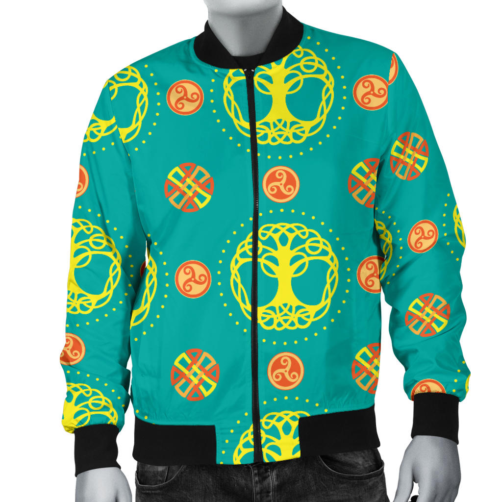 Celtic Tree of Life Print Pattern Men Bomber Jacket