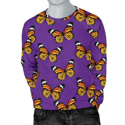 Monarch Butterfly Purple Print Pattern Men Long Sleeve Sweatshirt