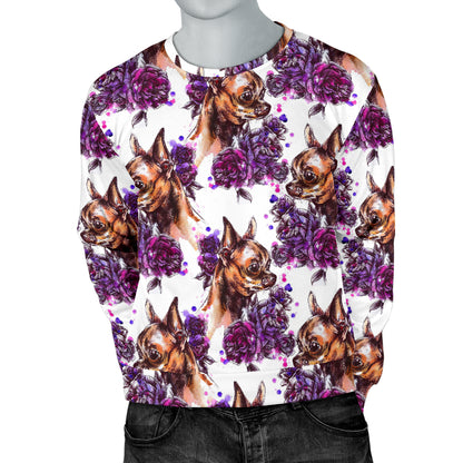 Chihuahua Purple Floral Men Long Sleeve Sweatshirt