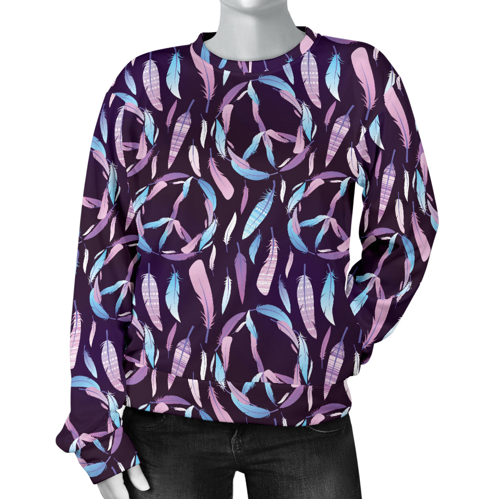 Peace Sign Feather Design Print Women Long Sleeve Sweatshirt