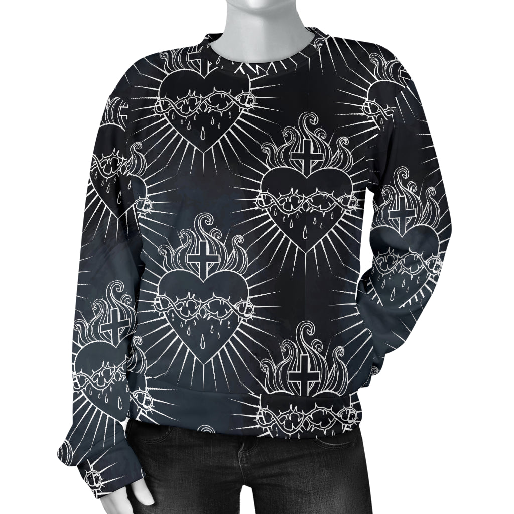 Christian Heart Tattoo Style Women Long Sleeve Sweatshirt