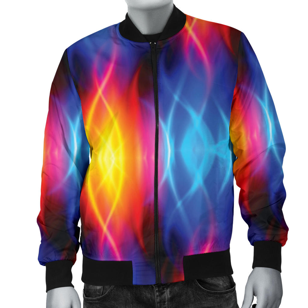 Flame Fire Blue Design Print Men Bomber Jacket