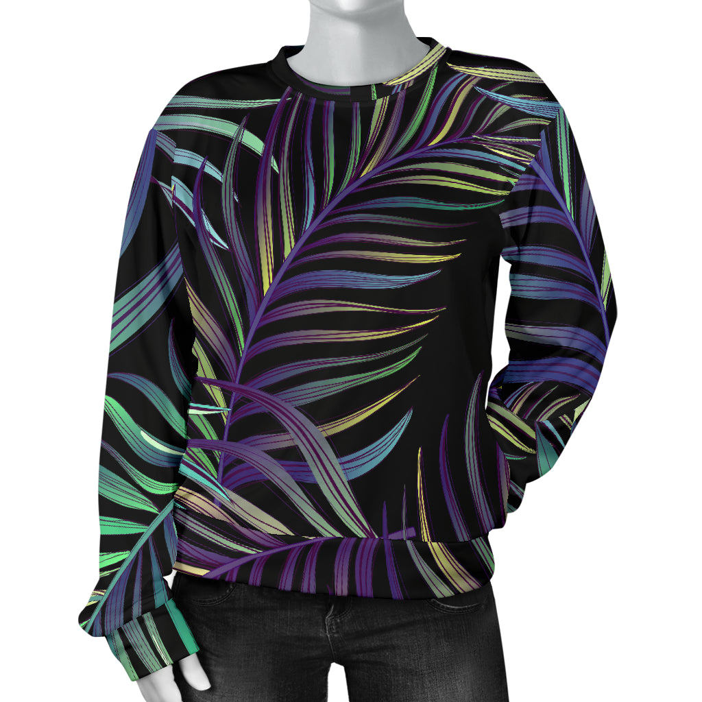 Tropical Palm Leaves Pattern Brightness Women Long Sleeve Sweatshirt