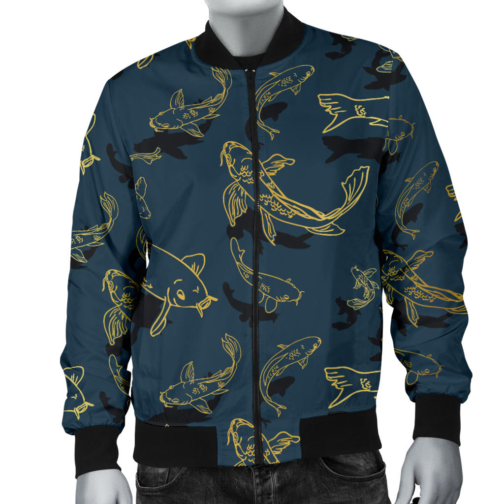 Koi Carp Gold Design Themed Print Men Bomber Jacket