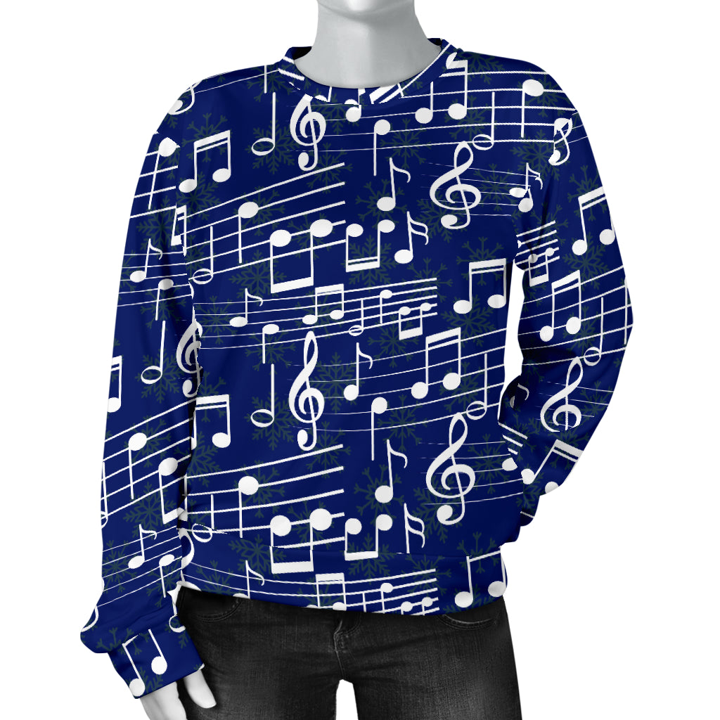 Music Note Blue Themed Print Women Long Sleeve Sweatshirt