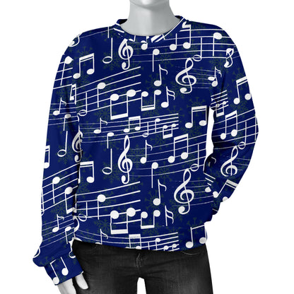 Music Note Blue Themed Print Women Long Sleeve Sweatshirt