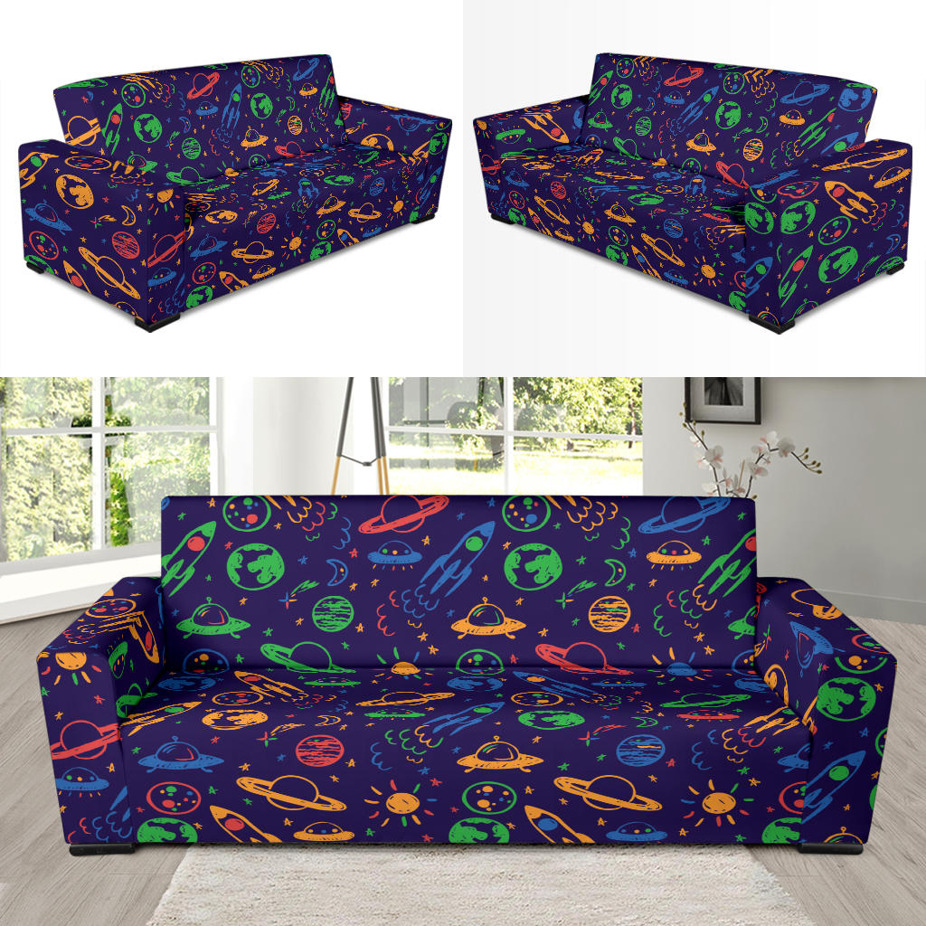 UFO Space Rocket Print Design LKS302 Sofa Slipcover