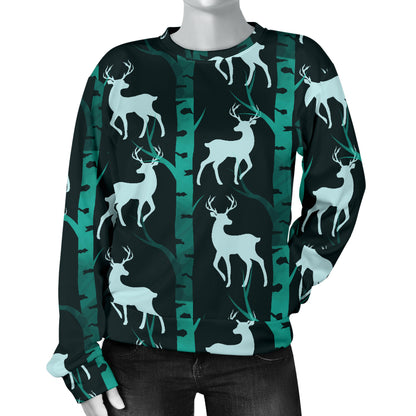 Deer Jungle Print Pattern Women Long Sleeve Sweatshirt