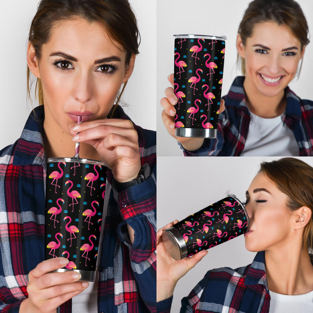 Flamingo Pink Neon Print Pattern Tumbler