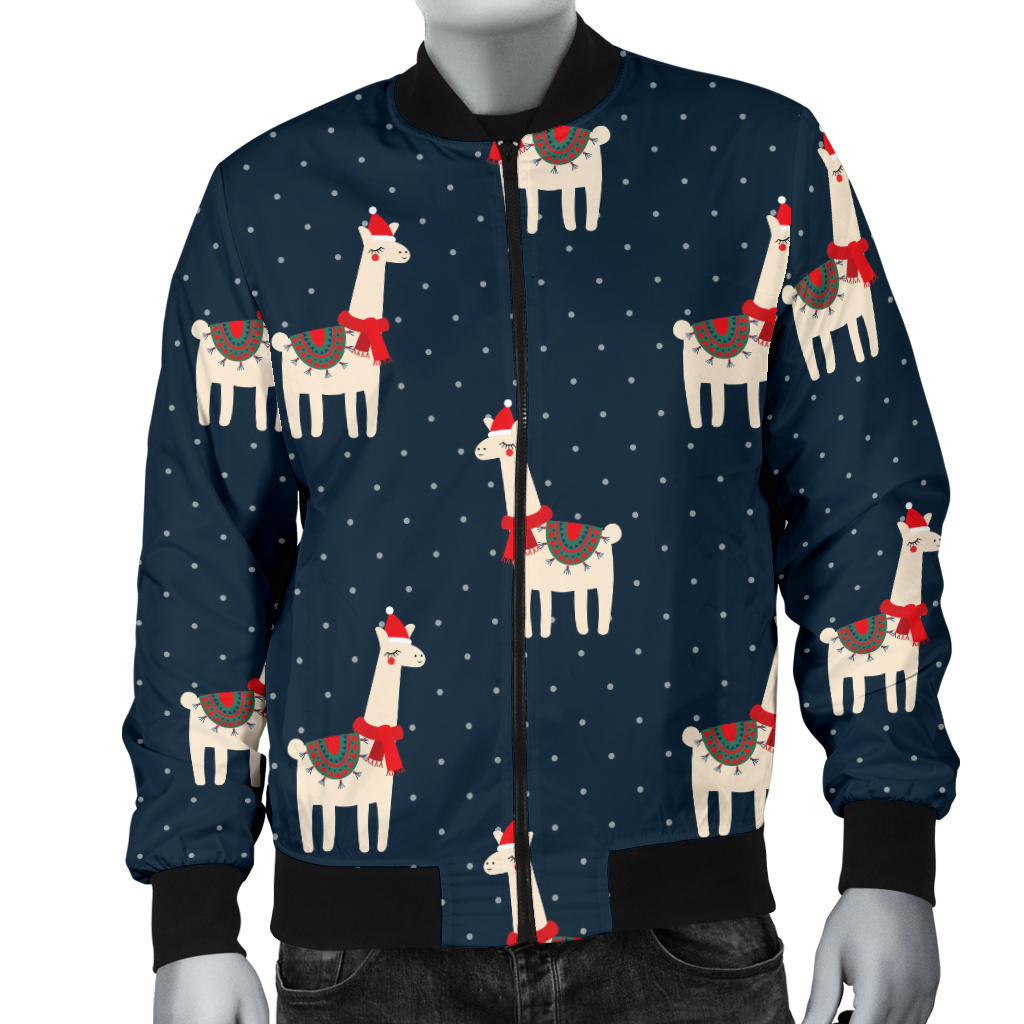 Llama with Polka Dot Themed Print Men Bomber Jacket
