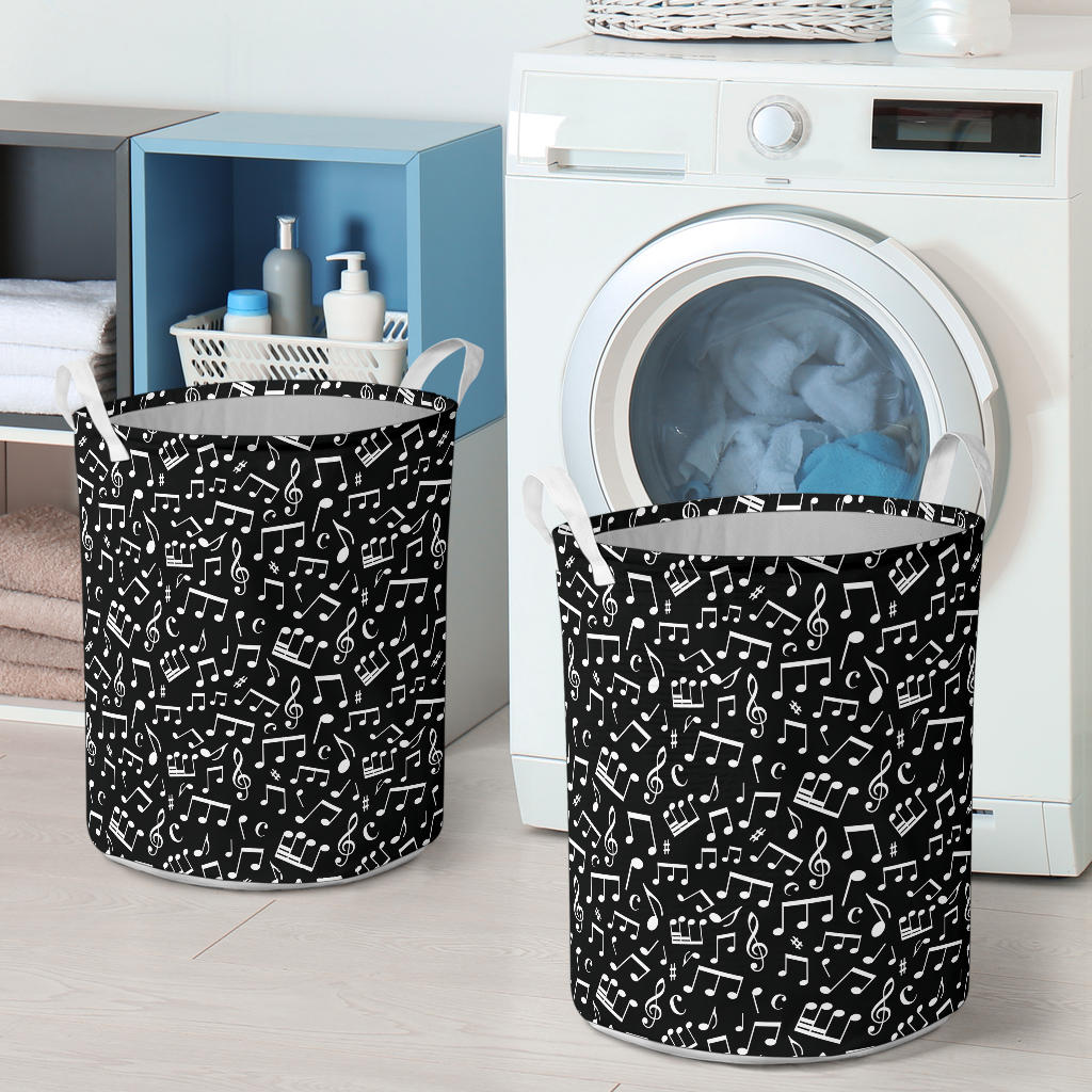 Music Note Black white Themed Print Laundry Basket