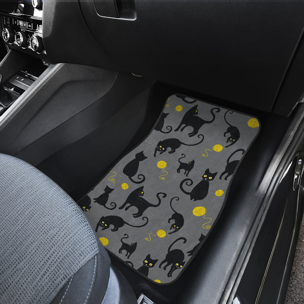 Black Cat Yellow Yarn Print Pattern Car Floor Mats Front Back