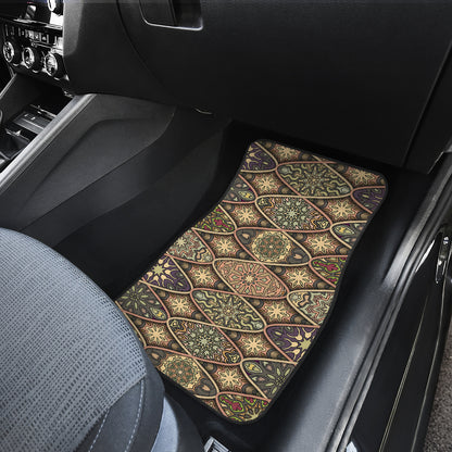 Mandala Motif Themed Design Print Car Floor Mats Front Back