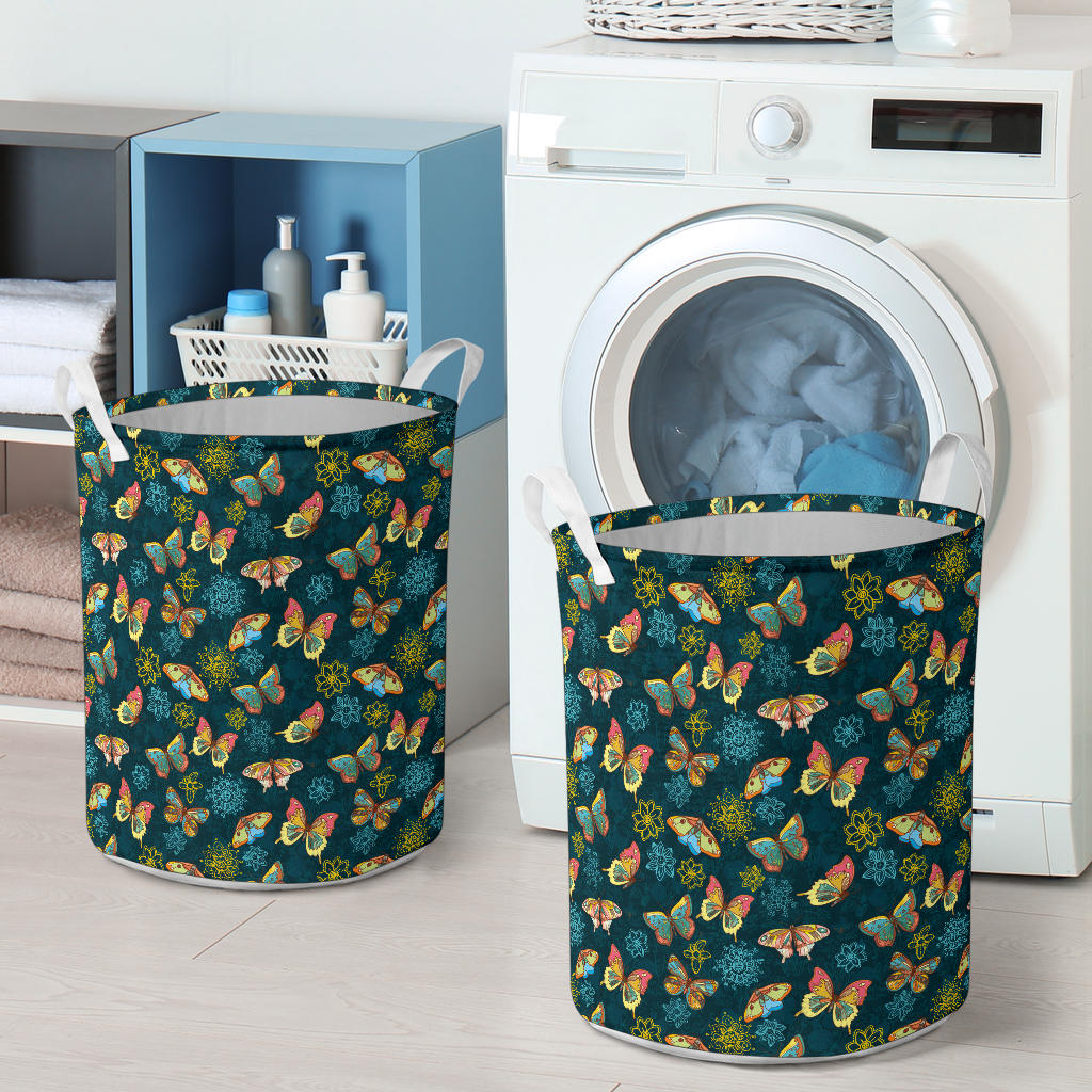 Butterfly Hand Draw Print Pattern Laundry Basket
