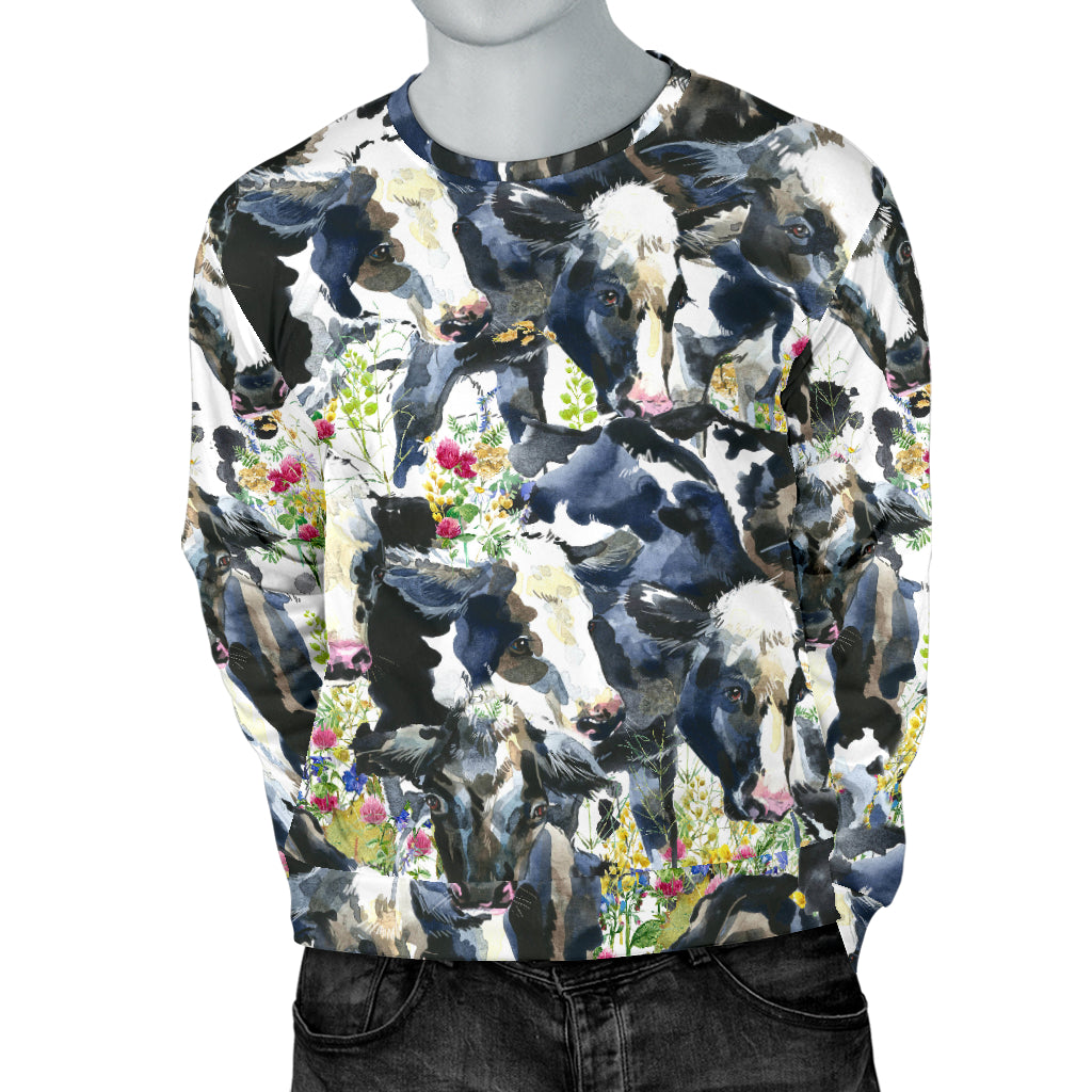 Cow Watercolor Print Pattern Men Long Sleeve Sweatshirt